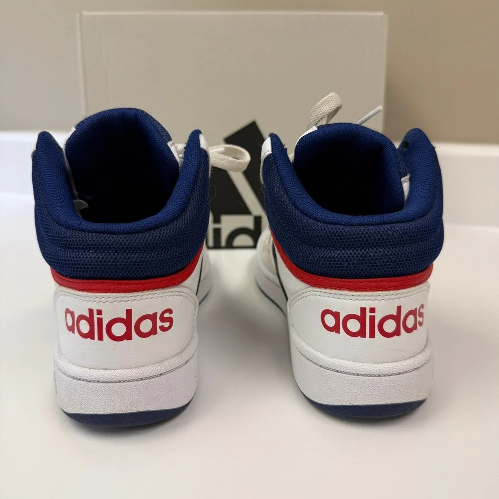 Adidas Kids Hoops 3.0 Mid K Basketball Sneakers Size 5Y White Blue Red GZ9647